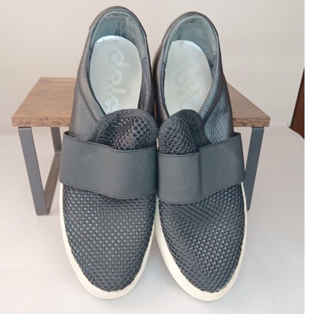 Dolce Vita Mesh Leather Slip On Sneakers‎ Womens 9 Black Platform Elastic